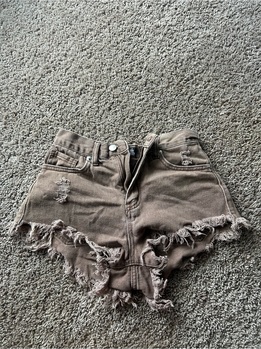 High-Rise Distressed Women’s Shorts - Brown